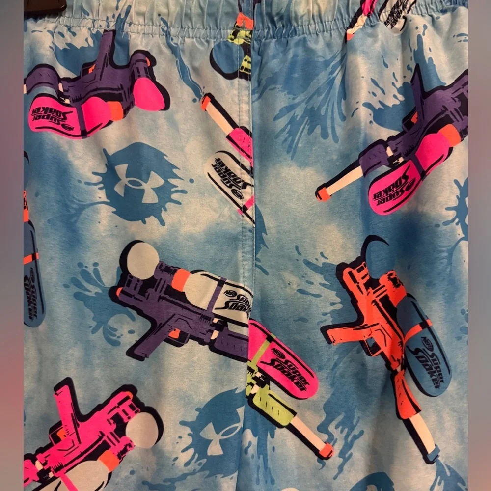 Under Armour Blue Swim Shorts with Neon Water Gun Print